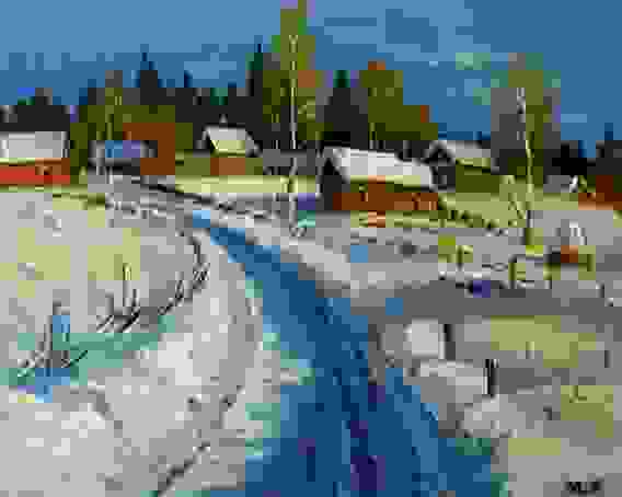 Картина маслом &quot;Зима в деревне&quot;