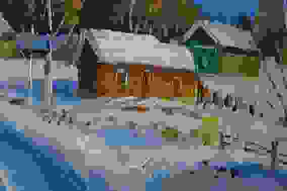 Картина маслом &quot;Зима в деревне&quot;